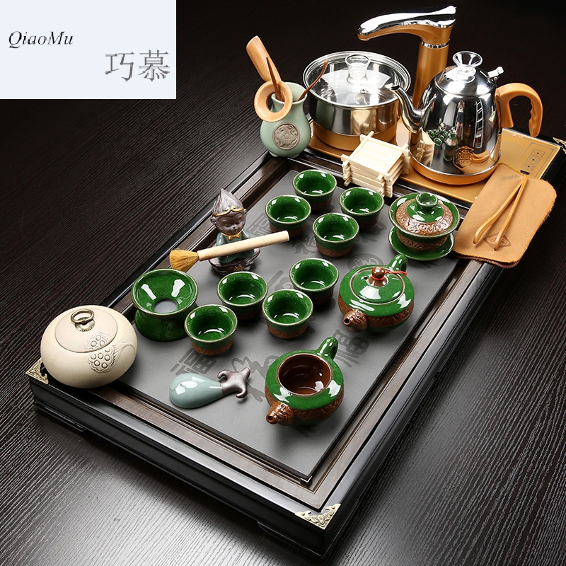 Qiao mu ceramic kung fu tea set contracted household snap one induction cooker of a complete set of automatic tea tray tea taking
