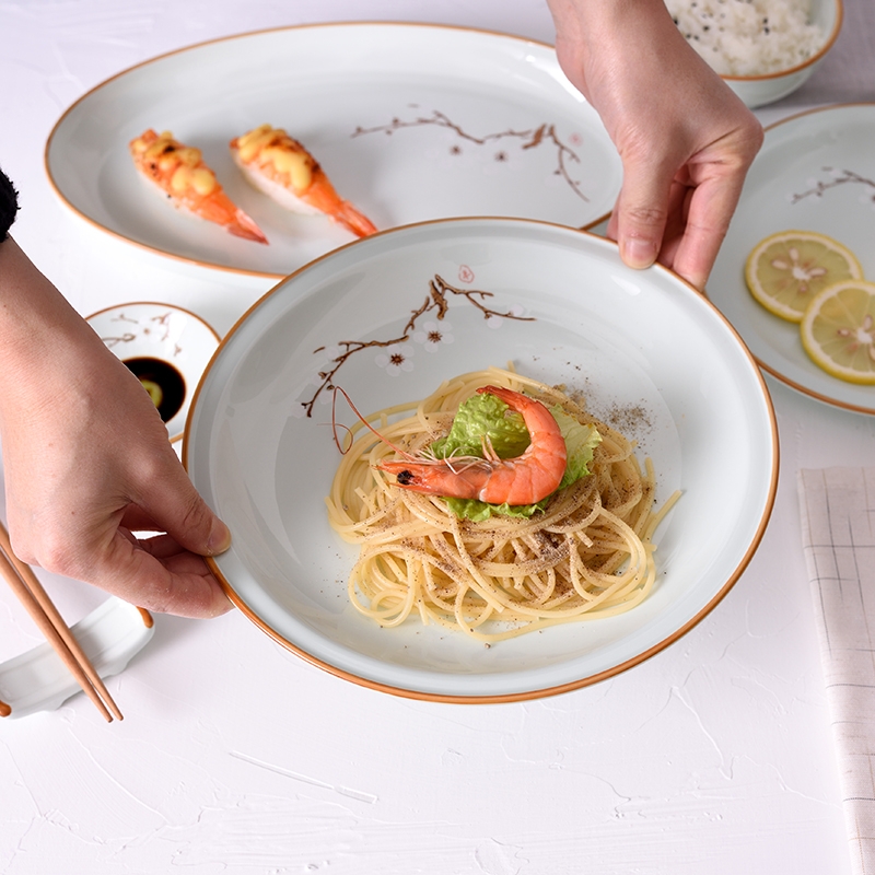 Qiao mu creative Japanese yipin mei ceramic plate round dish dish tray rectangle household fish soup plate plate plate