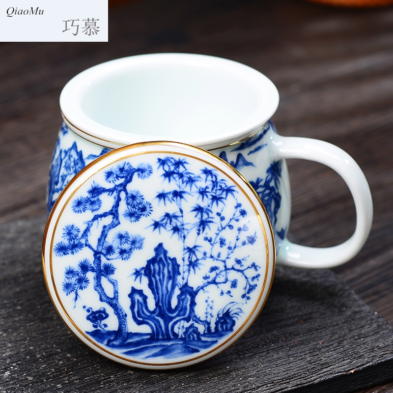 Qiao mu jingdezhen porcelain ceramic cups baby play with cover office celadon filtering cup keller cups