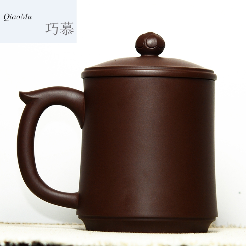 Qiao mu QD famous purple sand cup manually make tea cup yixing boutique collection lotus purple clay green belt cover cup of the republic of China