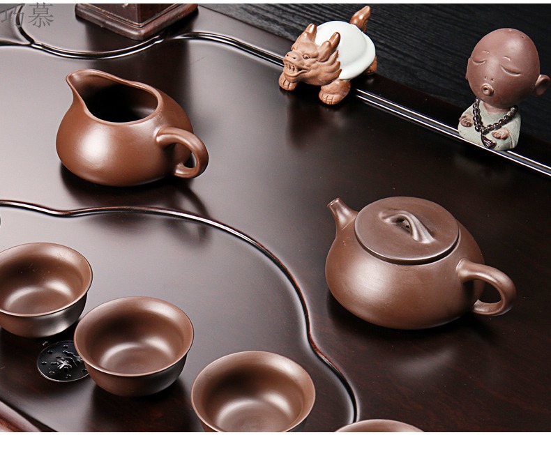 Qiao mu ebony wood tea tray of a complete set of kung fu tea sets coarse pottery stone mill your up four unity induction cooker tea table