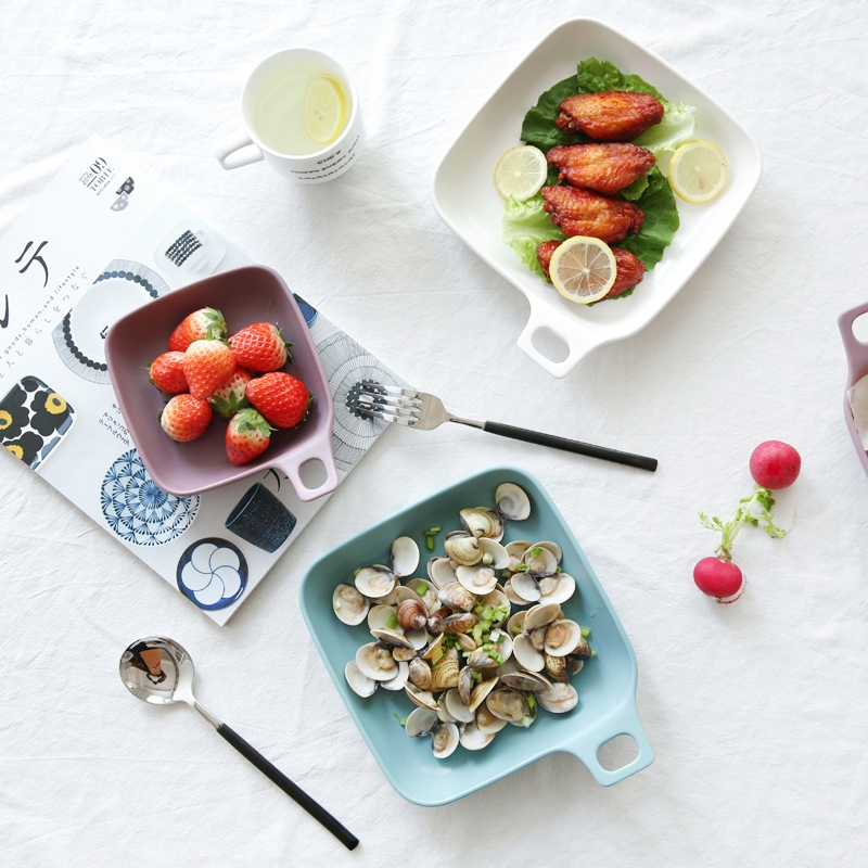 Qiao mu CDW Nordic contracted three color ceramic grind arenaceous household use pan baked baked bread and butter dish dish dish of PZ - 9