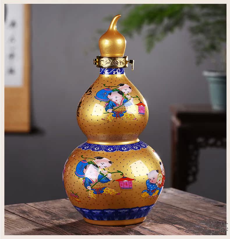 Qiao mu 1 catty 2 jins 5 jins of 10 jins to jingdezhen ceramic wine gourd bottle wine jar sealed jar of empty bottles