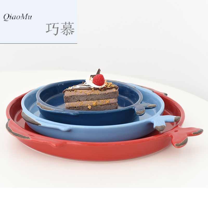 Qiao mu Japanese fish dish household oval creative move large microwave barbecue ceramic tableware fish dish