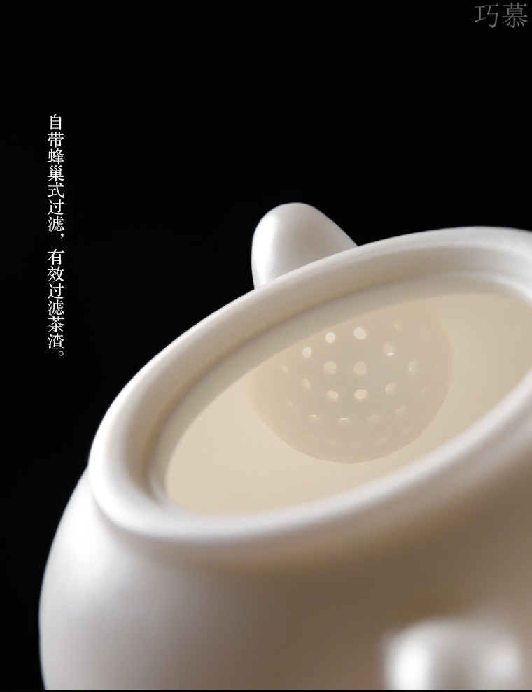 Qiao mu dehua white porcelain teapot single pot of high - temperature ceramic small Chinese kung fu tea sets tea kettle household teapot