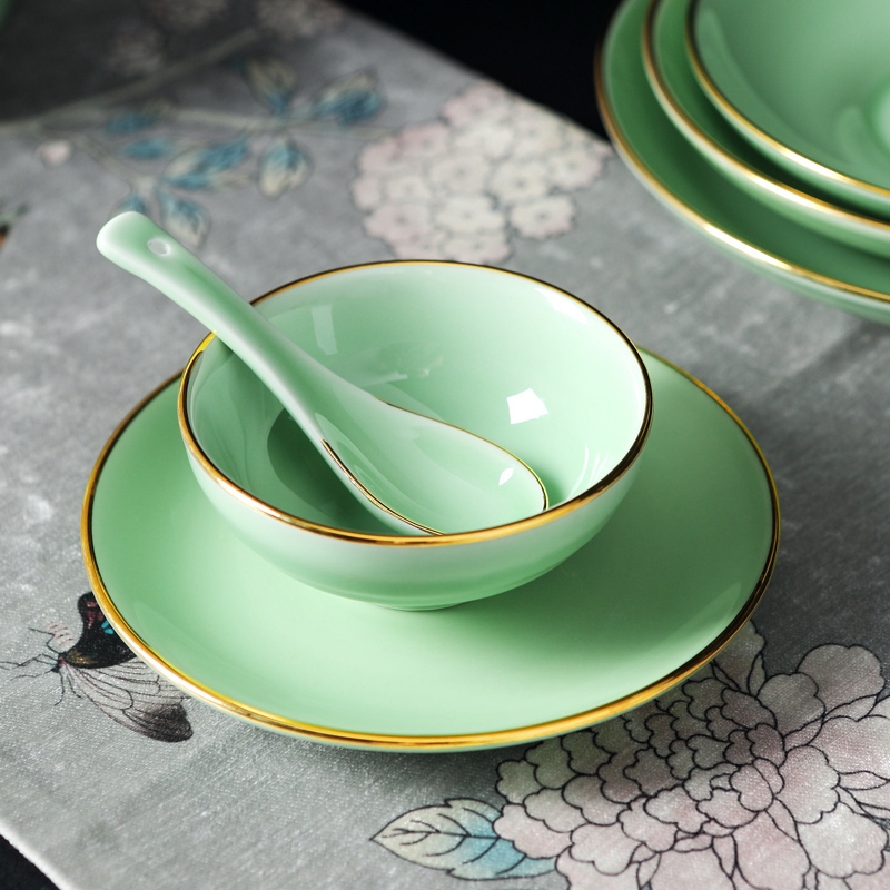 Qiao mu jingdezhen shadow porcelain tableware suit household combination of high - grade Chinese celadon bowls plates club table dinner