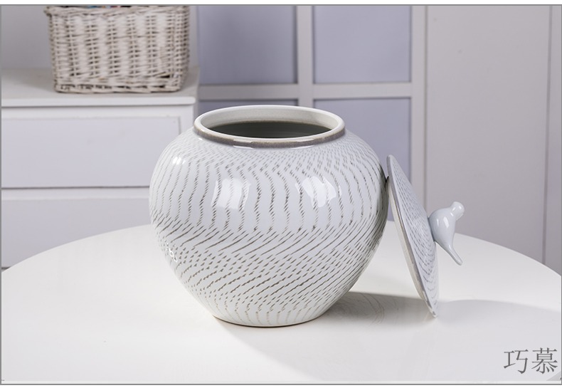 Qiao mu jingdezhen ceramic barrel storage bins in the small large household moistureproof insect - resistant ricer box with cover seal storage