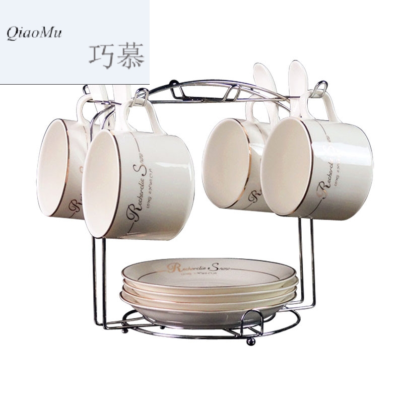 Qiao mu European ceramic coffee cup sets of high - grade up phnom penh creative four - piece spoon with ipads China coffee cups and saucers
