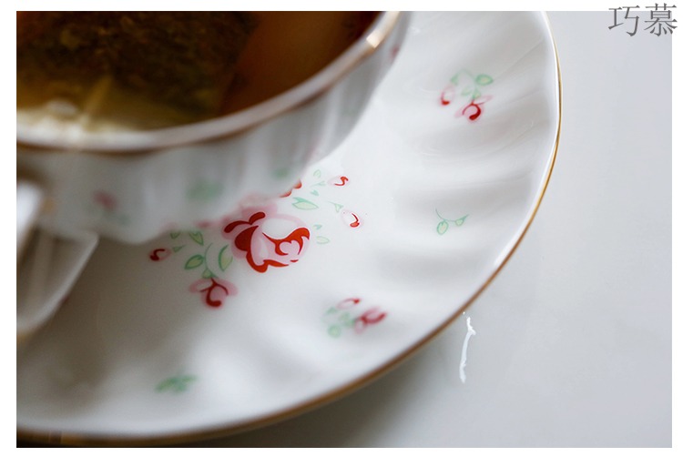 Qiao mu LH rose garden ceramic coffee cups and saucers suit, lovely rural wind rose floral red tea cups