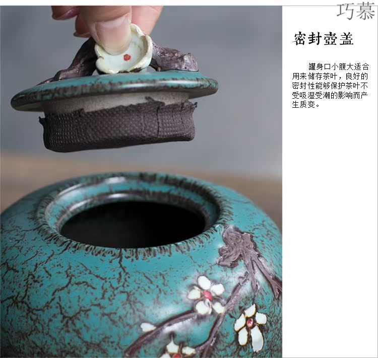 Qiao mu medium, hand - made name plum flower tea pot ceramic seal hand - made tea warehouse Chinese style household storage tanks