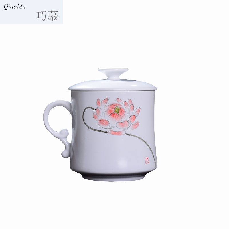 Qiao mu jingdezhen ceramic cups with cover with matte enrolled glaze tea cup of the big glass gifts customized high white clay