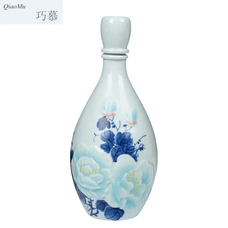 Qiao mu jingdezhen ceramic jars lotus mercifully bottle archaize home liquor liquor bottle empty flask 1 catty