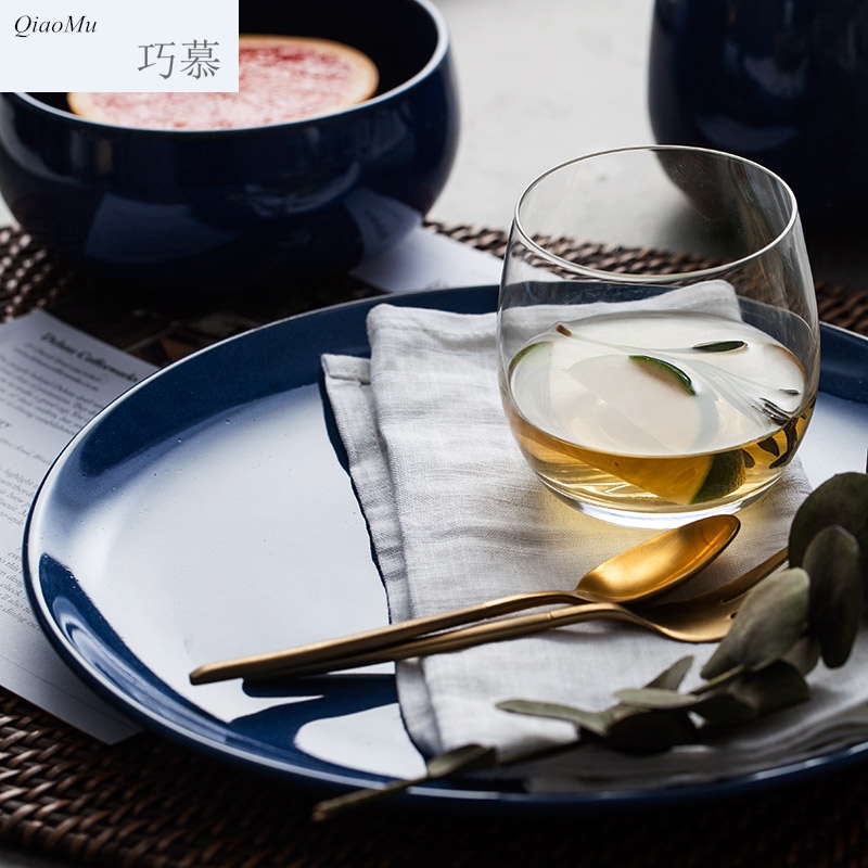 Qiao mu creative ceramic tableware inventory heart pure color breakfast pastry dish plate round steak soup plate plate plate