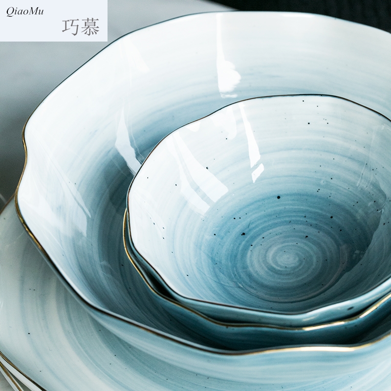 Qiao longed for creative household ceramics tableware rice bowl LIDS, up phnom penh western - style food tableware salad bowl bowl dish dish plate