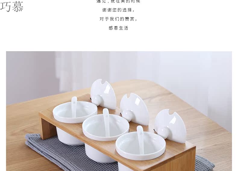 Qiao mu Japanese pure white ipads porcelain bracket with seasoning spice bottles suit the sugar pot salt shaker creative kitchen supplies