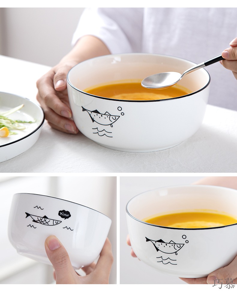 Qiao mu WLS dishes suit household 2/4 people Japanese - style tableware suit Nordic ins ceramic bowl bowl of soup bowl to eat