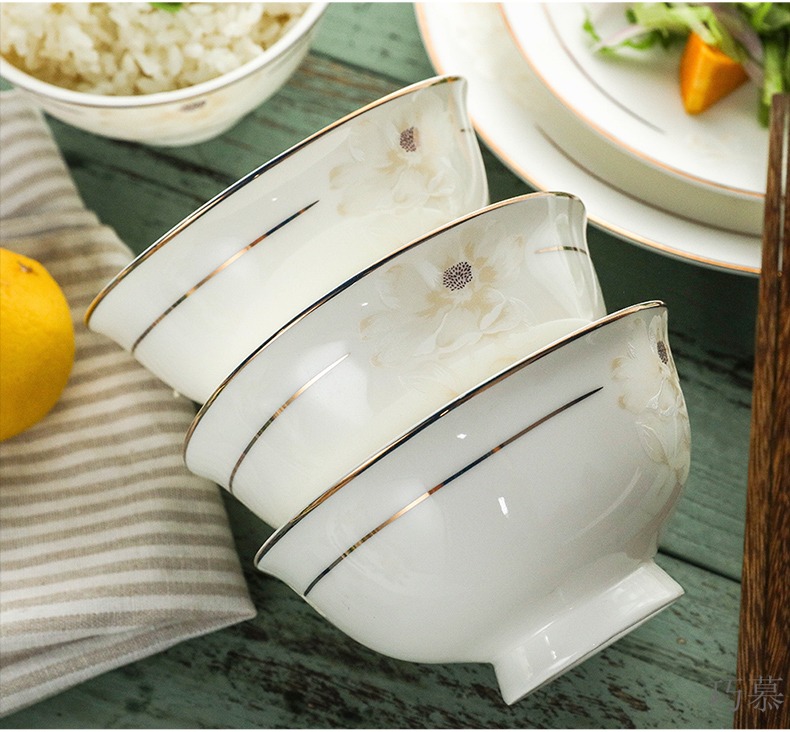 Qiao mu dishes suit household jingdezhen ceramic tableware suit Chinese Korean ceramic bowl chopsticks to use plate