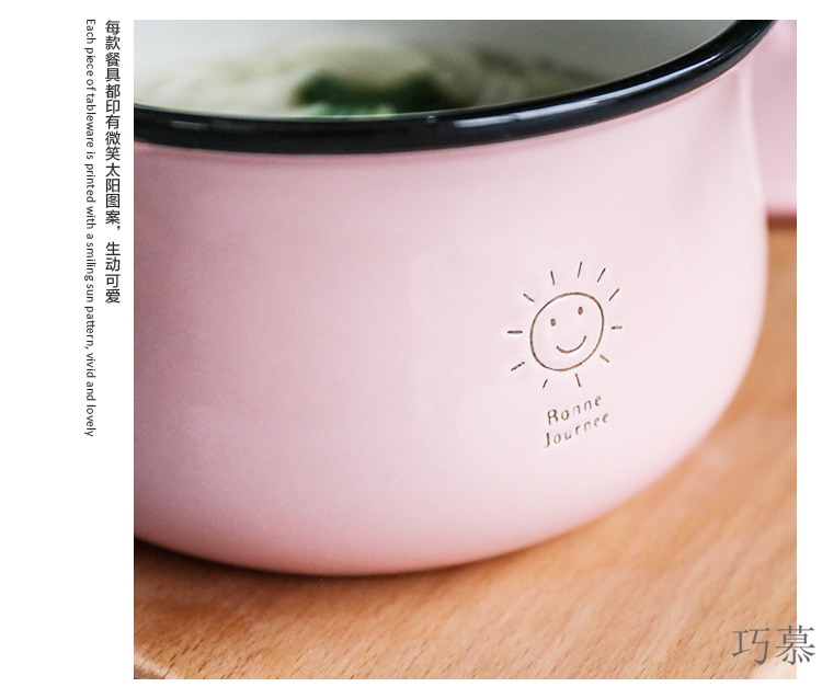 Qiao mu candy color, lovely ceramic ears rainbow such as bowl soup bowl with cover mercifully salad bowl household small saucepan rainbow such use