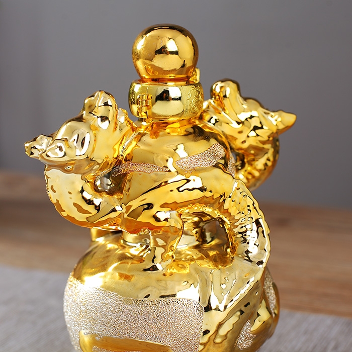Qiao mu modern placer gold ceramic grinding gourd bottle ssangyong auspicious 1 catty 5 jins of 10 jins sealed empty jars hip flask