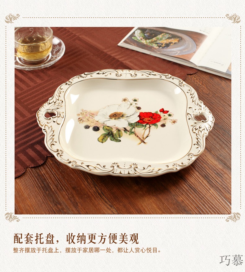 Qiao mu ou fruit bowl dried fruit tray frame with cover sitting room ceramic snack multi - function candy box of ideas to get I