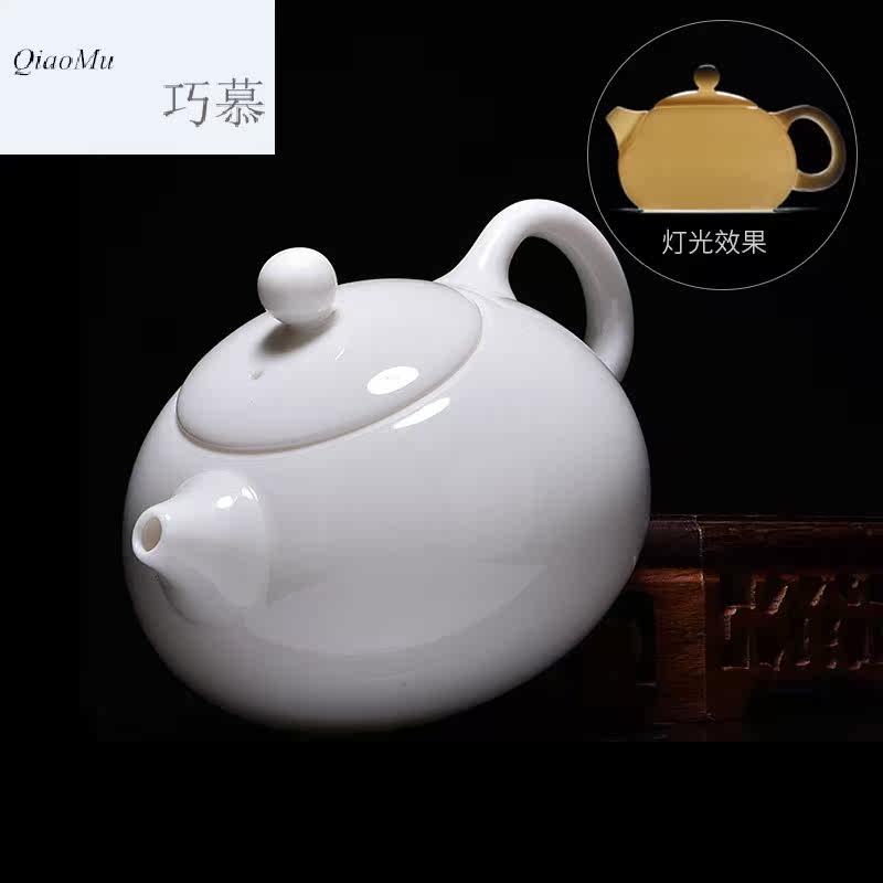 Qiao mu ceramic lard white jade porcelain teapot kung fu tea set dehua white porcelain household tea, small xi shi pot single pot