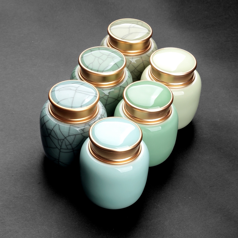 Qiao mu QYX tea pu 'er tea as cans ceramic metal portable household longquan celadon seal tin can large tea
