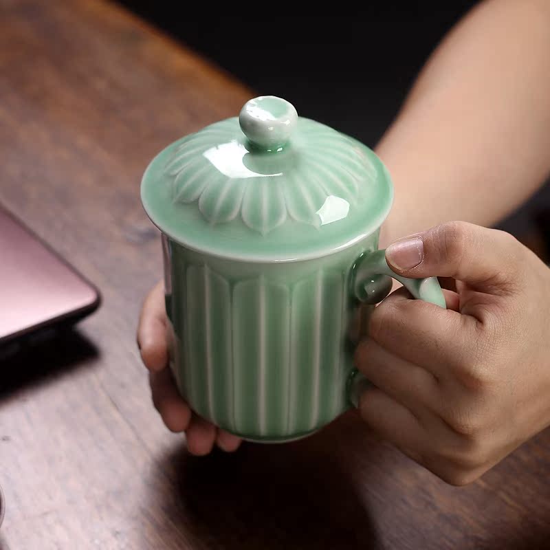 Qiao mu QYX celadon lotus mugs ceramic cups with cover glass cup tea cup of large capacity office