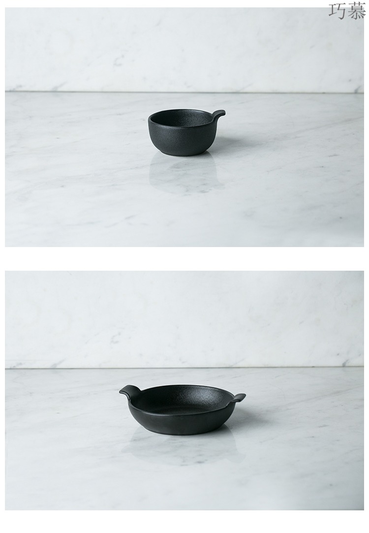 Qiao mu DY Nordic black crystal glaze of single and double handle pan creative ceramic baked large capacity domestic rainbow such as bowl soup bowl salad bowl