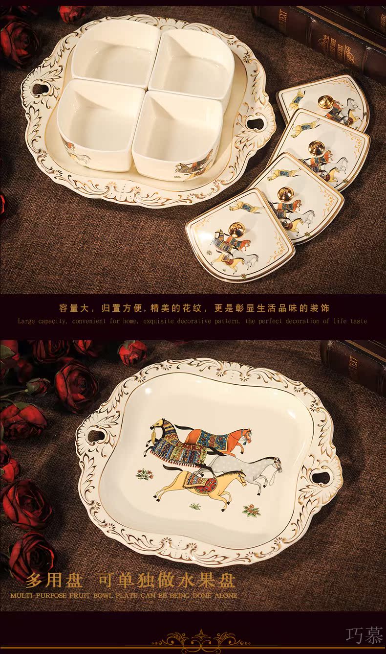 Qiao mu ou dry fruit tray ceramic frame with cover ideas dried fruit candy seeds snack plate of fruit bowl sitting room