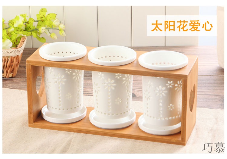 Qiao mu DHT northern wind ceramic chopsticks tube rack hollow - out of the three - cylinder chopsticks chopsticks rack drop box tableware chopsticks box