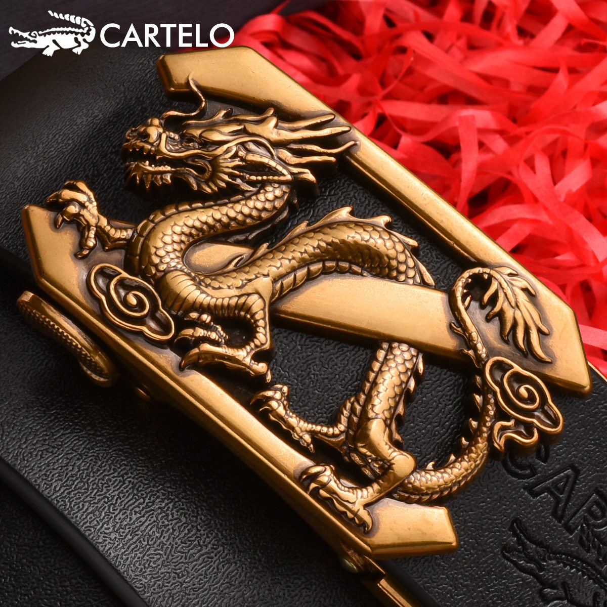 Carcodile Crocodile Men's Belt Pure Heady Layer Cow Leather Alloy Relief Automatic Buckle Belt Retro Fashion Pants With Tide