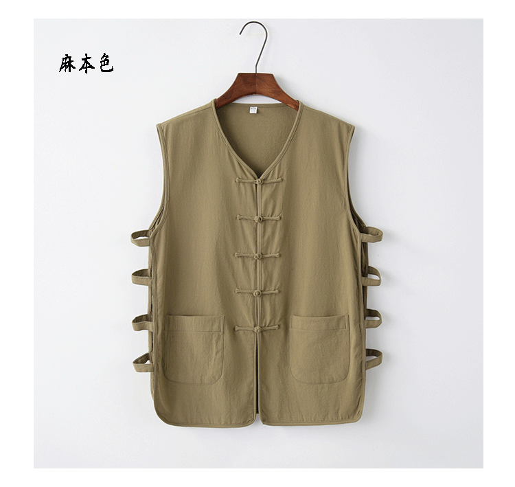 Khuyến mãi cotton và linen không tay Tang phù hợp với vest nam vest mồ hôi Ma Hao mùa hè ông già áo vest phong cách Trung Quốc áo thể thao