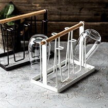 Iron drain cup holder home living room creative coffee cup red wine cup storage rack Nordic with tray
