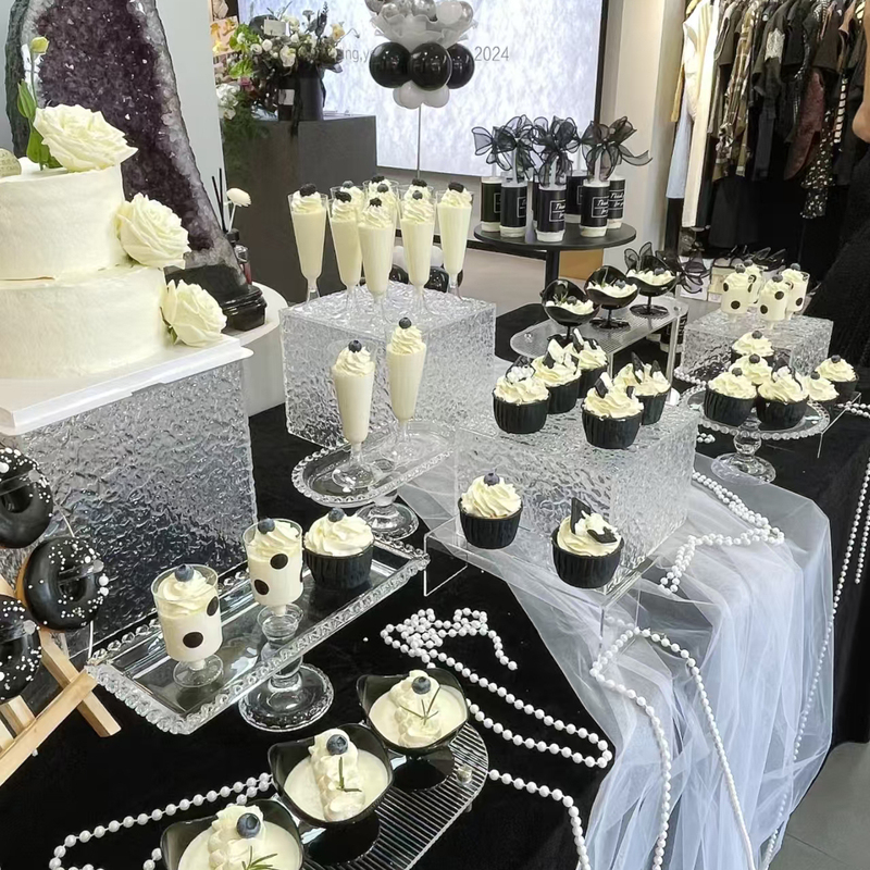 Black Acrylic Dessert Wedding Display Stand Banquet Tea Break Cake Table Decorations Transparent European Style