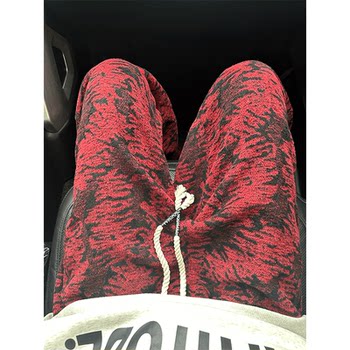 Angola Red Distressed Knit Pants for Men, Ethnic Style Wool Jacquard Casual Pants, Straight Loose Wide-Leg Pants