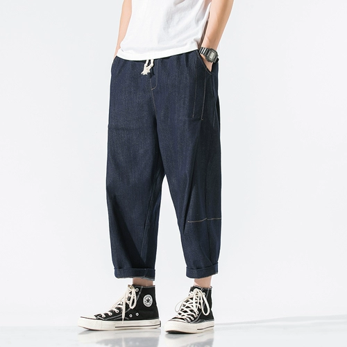 Летние тонкие джинсы, шелковые штаны, свободный прямой крой, большой размер