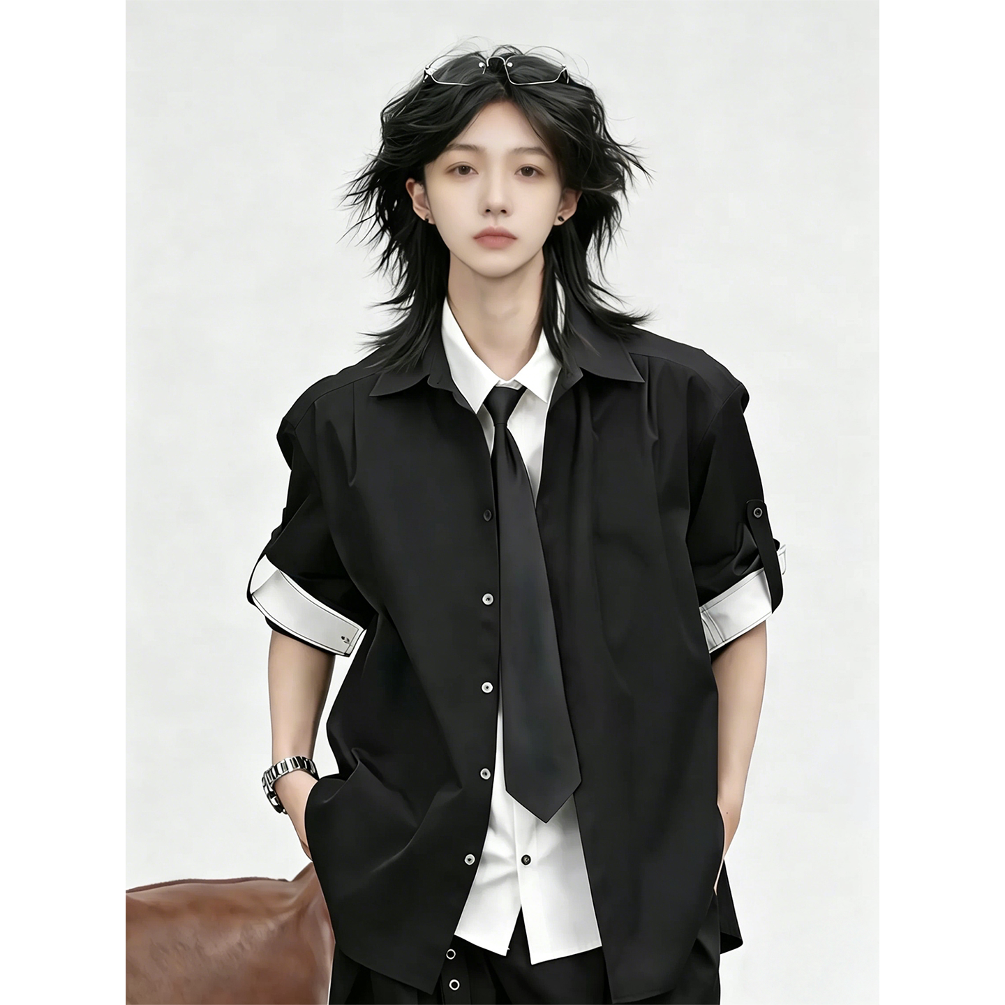 Cleanfit Faux Two-Piece Tie Style DK Long-Sleeve Shirt Men's Autumn 2026 Design High-End Shirt Jacket