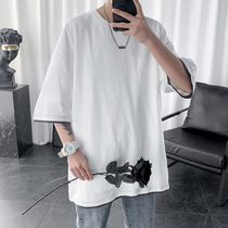 Hong Kong style T-shirt mens short sleeves Korean trend Joker Half sleeve Tide brand ins loose simple cotton half sleeve base shirt