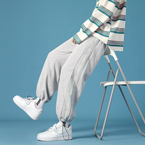 Gray sports pants mens spring and autumn Korean version of the trend casual pants loose bunch foot guard pants Tide brand Rui handsome ankle-length pants son