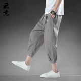 Мужские тонкие шелковые спортивные штаны, из хлопка и льна