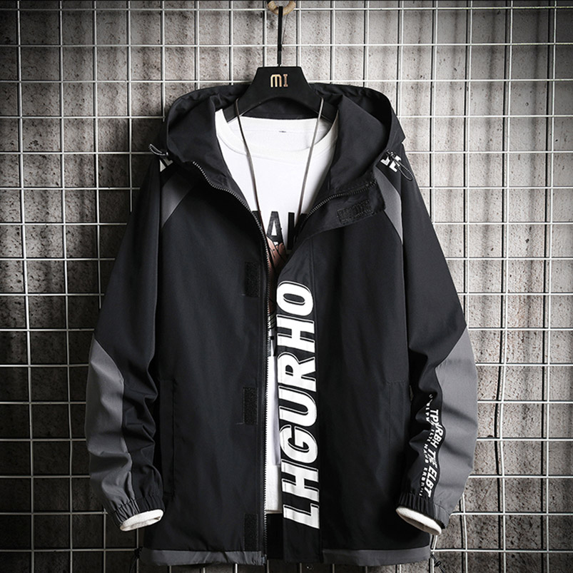 Frock jacket Men's spring and fall Tide Cards Great Size Loose Jacket Korean version trendy ruffling handsome with cap baseball clothes blouses