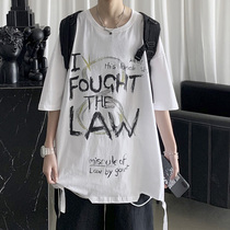 Graffiti T-shirt men summer Tide brand ins Port wind street ruffian clothes Korean trend loose cotton short sleeve shirt