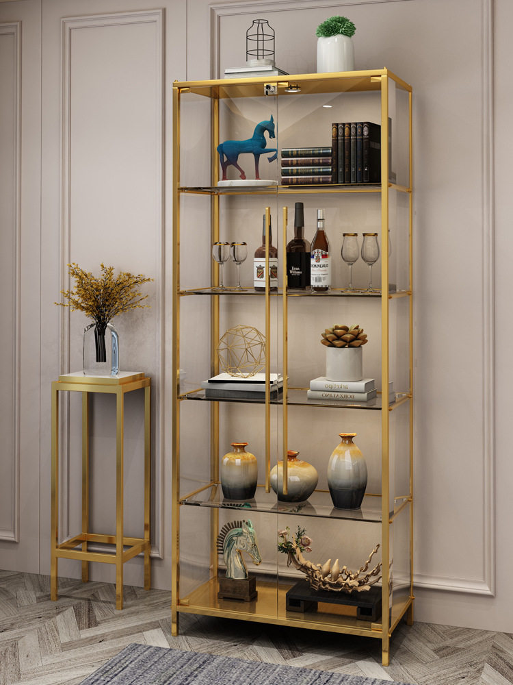 Light Lavish Rear Modern Metal Glass Wine Cabinet Home Display Cabinet Office Display Cabinet Collection Cabinet Storage Cabinet