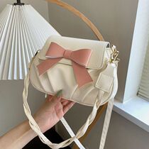 Bow solid color small bag for women 2024 new retro fashion pleated casual fashion twist shoulder strap crossbody bag