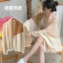 Shawl stars same style silk scarf for women summer ice silk thin air conditioning shawl office outing sun protection dual-use scarf