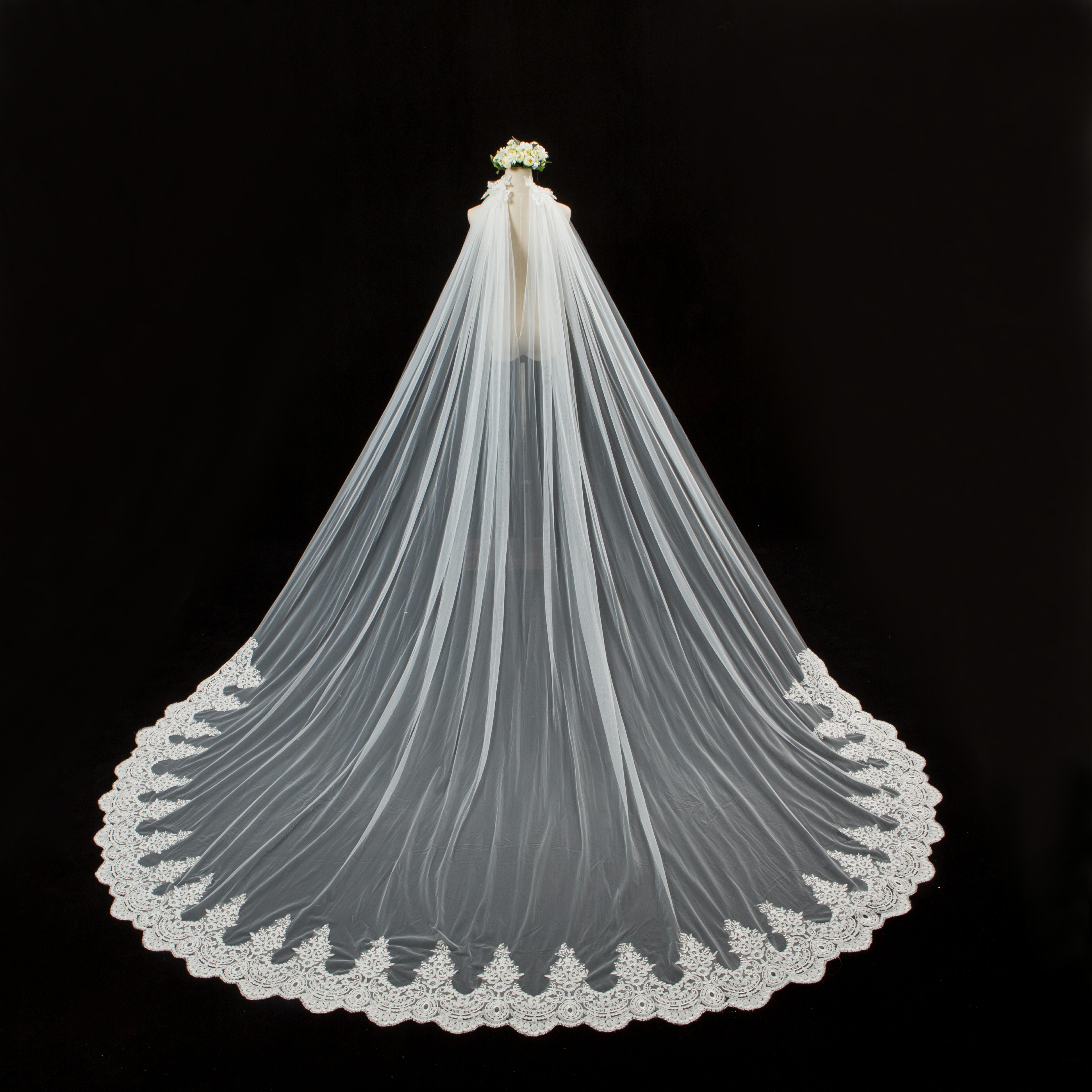 Bridal wedding veil accessories Korean three-meter-long lace high-end large trailing veil shoulder veil live drag