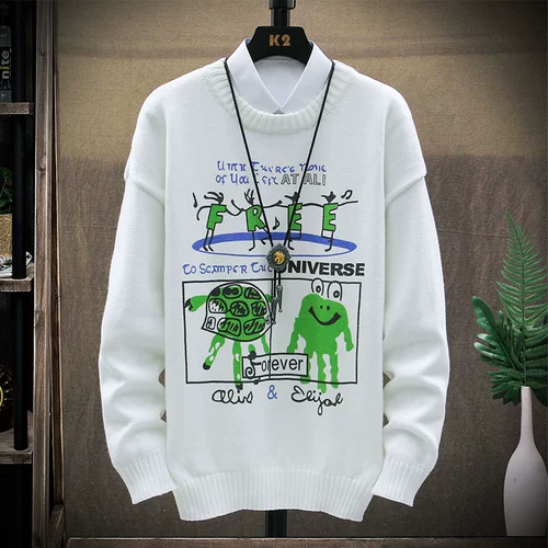 Мужской демисезонный трендовый универсальный трикотажный свитер для отдыха, 2020, в корейском стиле, оверсайз, круглый воротник