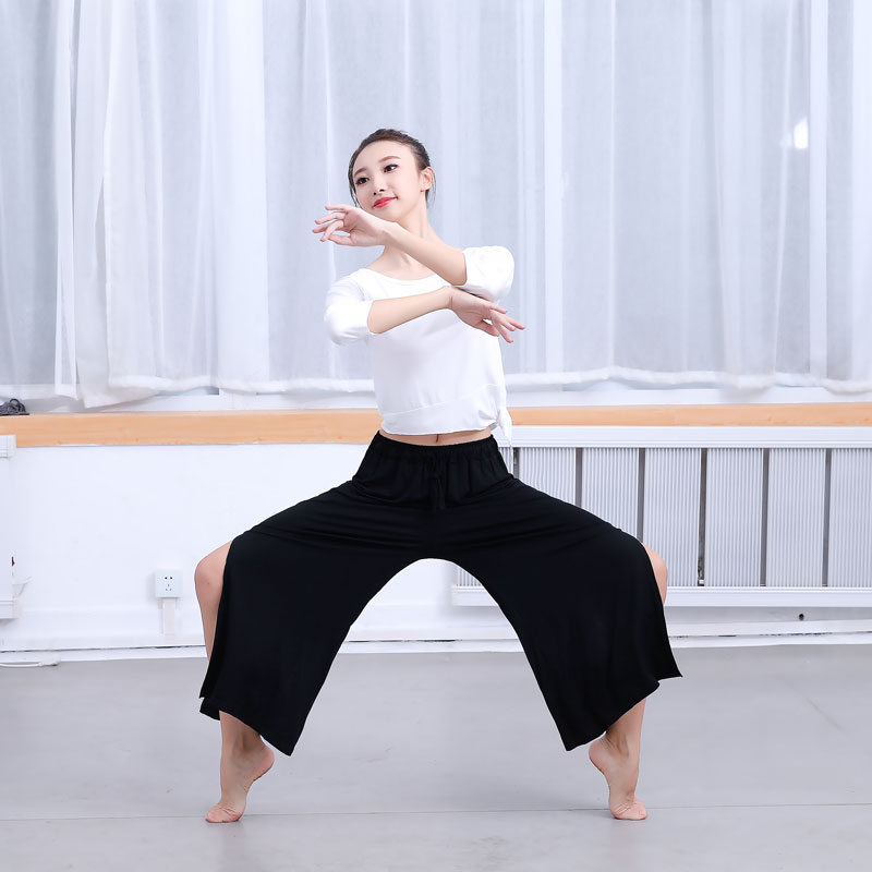 Quần áo tập múa màu đỏ nữ giáo viên múa mỏng Slim body mỏng bảy điểm quần chân rộng phù hợp với nữ sinh mùa hè - Khiêu vũ / Thể dục nhịp điệu / Thể dục dụng cụ váy dancesport
