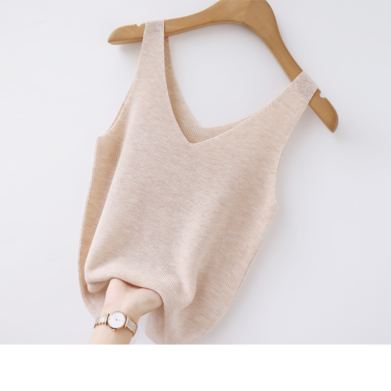 V-Neck Camisole for Women 2026 New Summer Base Layer for Suits, Popular White Knitted Sleeveless Top