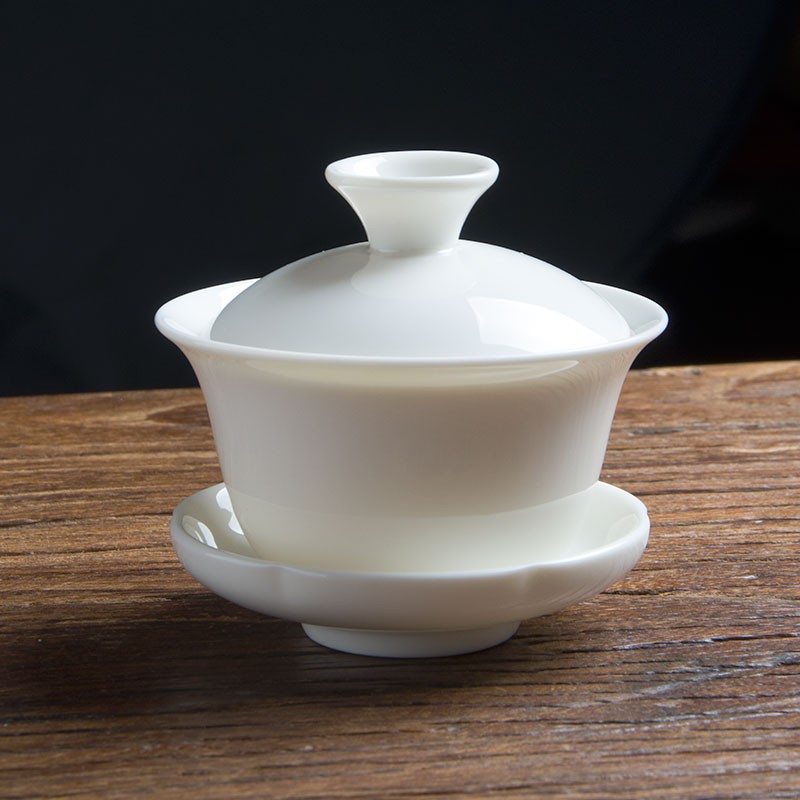 Tea Mifang ivory white cream trumpet large white porcelain cover bowl ceramic tea bowl kung fu tea set three talents cover cup